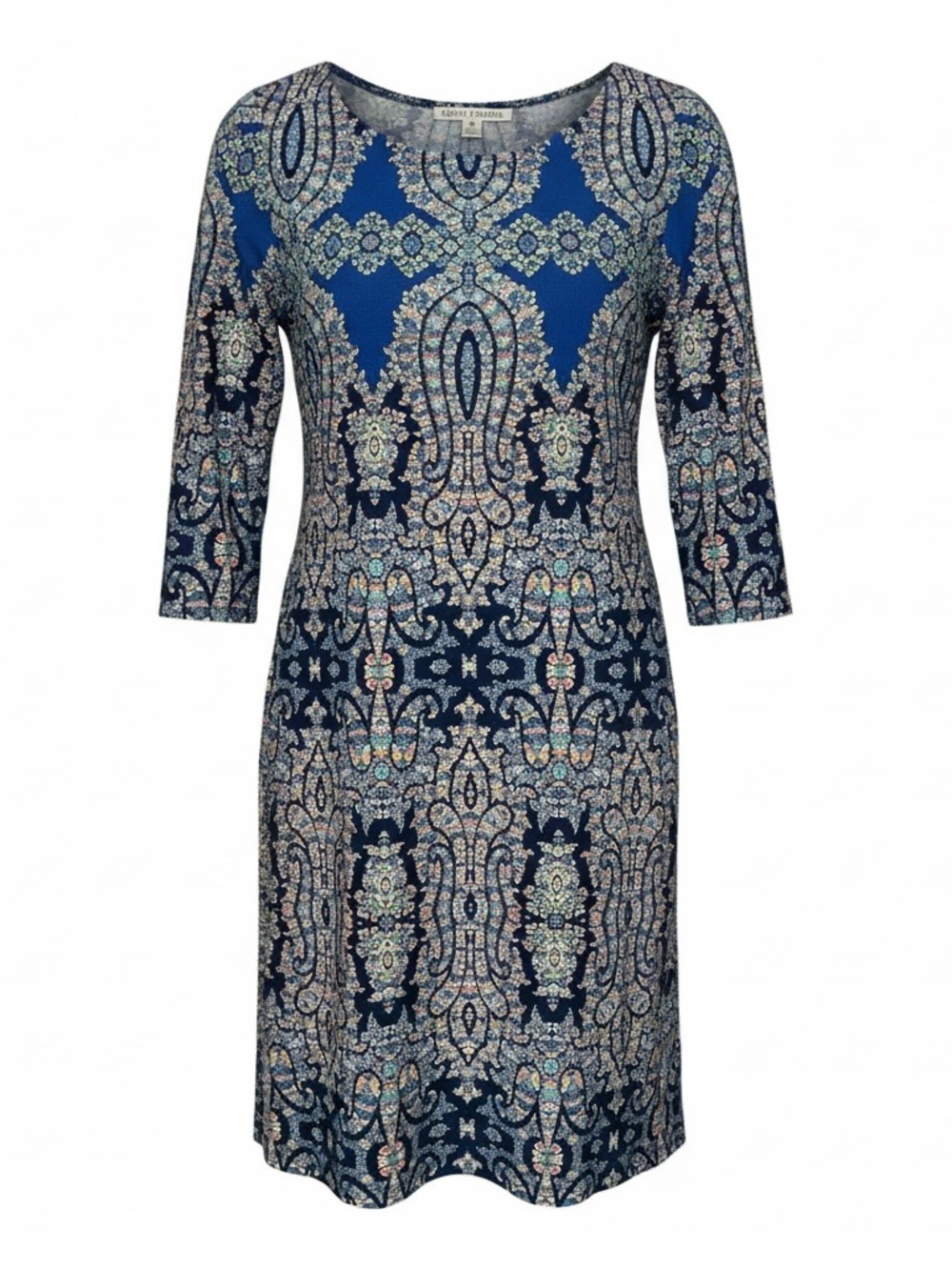 Maggy London Navy Multi-Pattern Long Sleeve Shift Dress